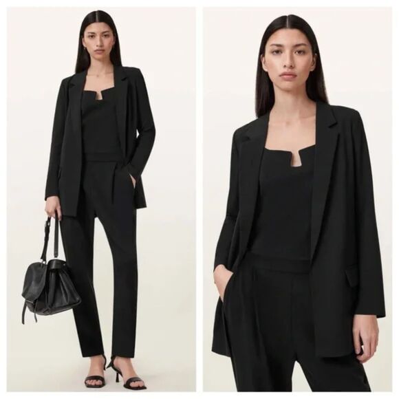 AllSaints Aleida Black Longline Blazer Jacket Women’s Size 2 (US) - Picture 1 of 8